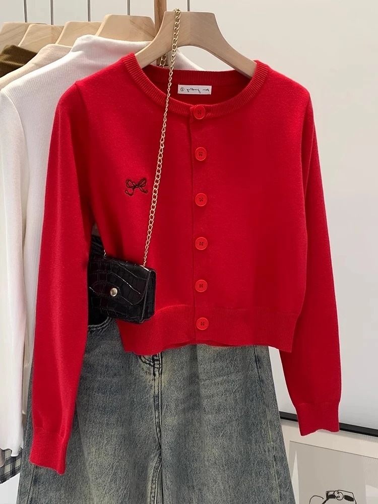 2026 Autumn Winter Women Sweater Embroidered Flattering Knit Women Cardigan Korean Chic Unique Design Knit Sweater Outerwear Top