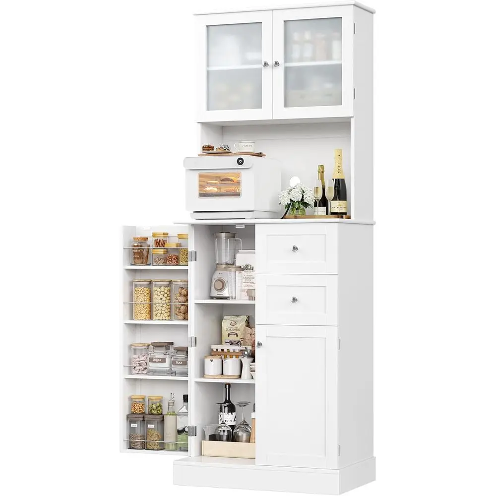 

Белый кухонный шкаф-пенал высотой 72 дюйма с дверцами и полками для хранения в столовой или гостиной