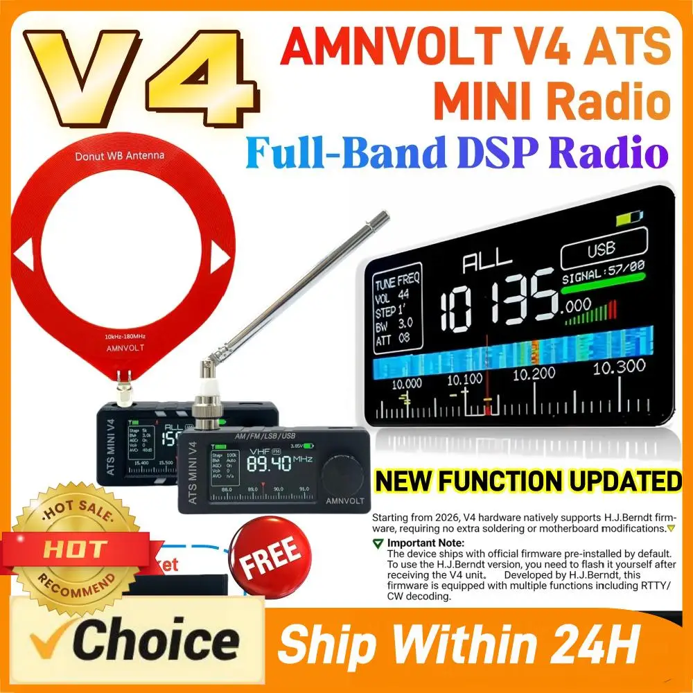 

Портативное AM/FM-радио AMNVOLT V4 ATS MINI с подставкой и усилителем для наушников, 1,9-дюймовый IPS-экран, для использования в помещении и на улице