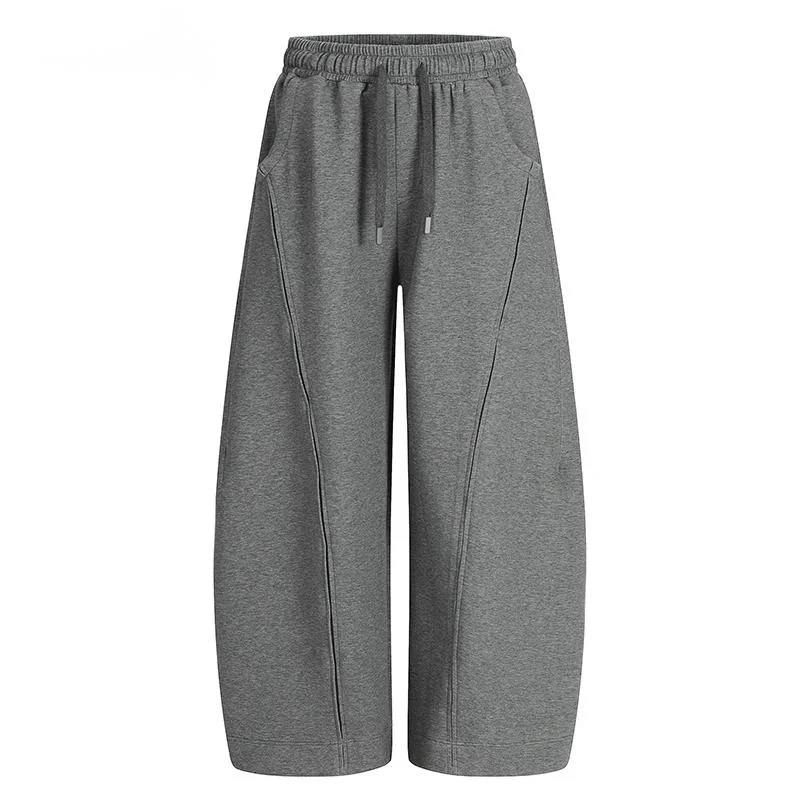 New Autumn Men's Sweatpants Solid Color Drawstring Casual Wide Leg Deconstruction Pants Elastic Waist Male Trousers CPGQNU0