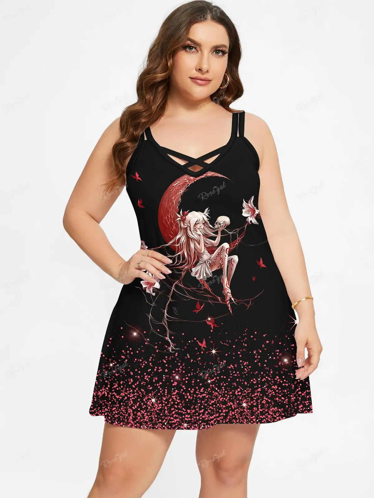 Gothic Printed Cami Plus Size Dress Pumpkin Cat Tree Bat Galaxy Glitter Colorblock Halloween XS-6X Casual Vestidos For Women