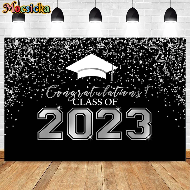 فئة 2023 استوديو الخريج التصوير خلفية راية الألعاب النارية بالون الاحتفال الديكور خلفية الدعائم صورة الكبار