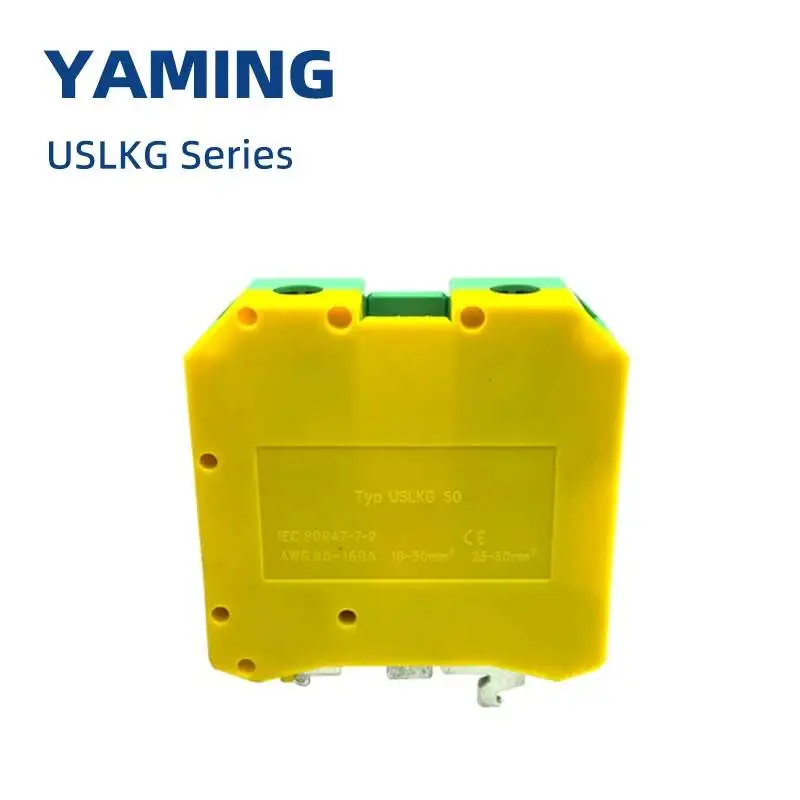 

DIN Rail Mounted USLKG-35/50mm2 UK Yellow Green Ground Terminal Block Universal Wiring Connection Brass