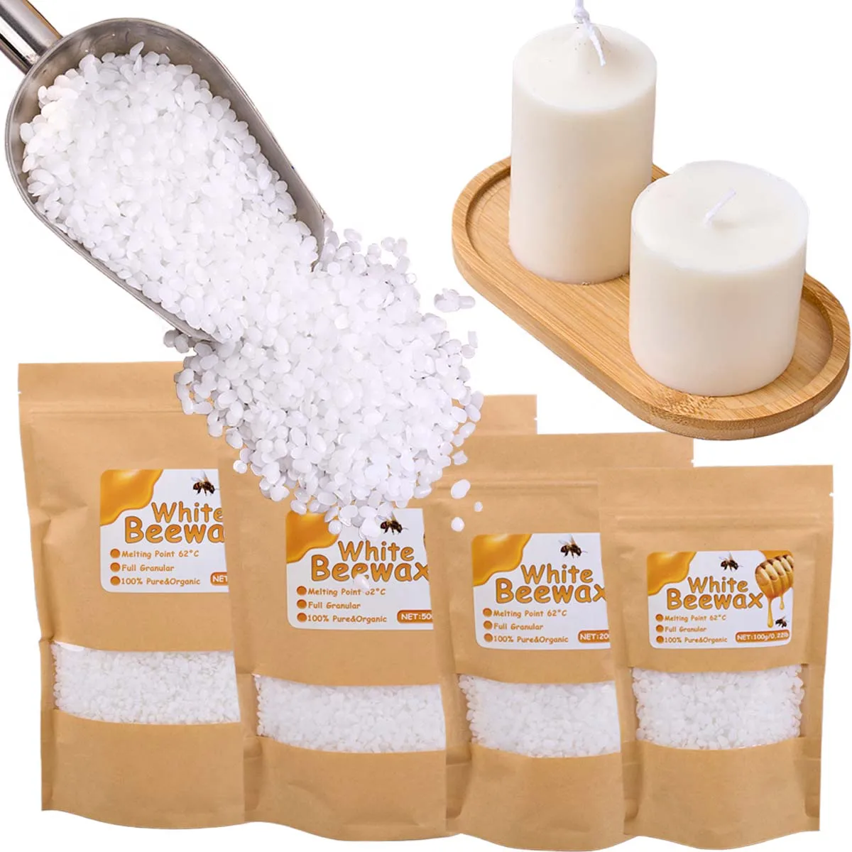 Weißes Bienenwachs, reines natürliches körniges Duftkerzenmaterial, DIY handgemachtes Geschenk, Wachs, rauchfreie Dochte, Materialherstellung, Bastelwerkzeuge