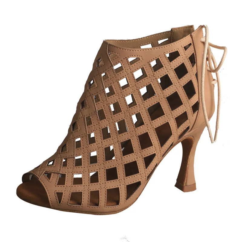 

Wedopus Women's Dance Ankle Boots Suede Sole Peep Toe Laser Mesh Tricolor Ballroom Dance Shoes Waltz High Heels 9CM