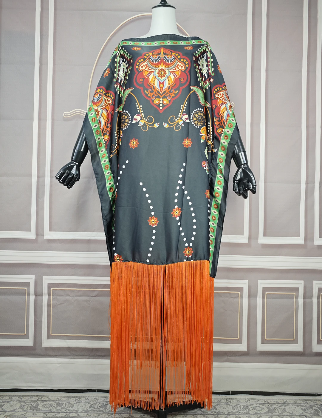 Summer African Elegant Women New Fashion Silk Printed Fringe Kaftan Dress Causal Boho Europe Sexy Lady Beach Party Loose Abaya