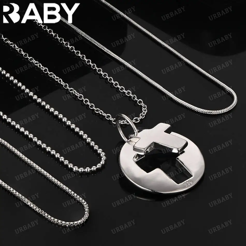 

URBABY 40-75cm 925 Sterling Silver Cross Pendant Necklace For Women Men Charm Trend Birthday Gifts Fashion Party Fine Jewelry