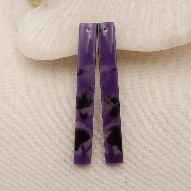 Semiprecious Natural Stone Charoite Women Earring Bead Accessories 43x6x4mm 4g