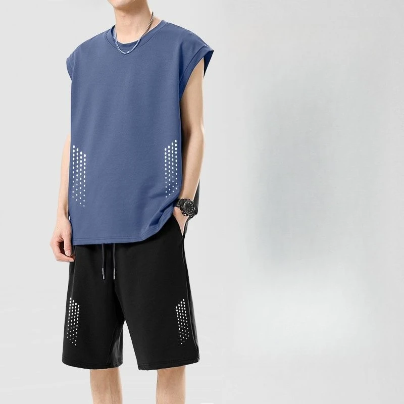 

Летний мужской комплект из 2 предметов: охлаждающий шифоновый жилет и шорты с сетчатыми вставками, легкий, дышащий, быстросохнущий