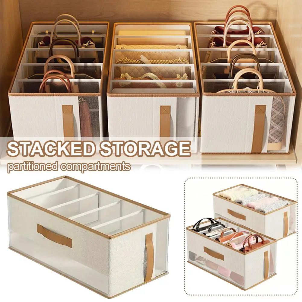 Foldable Handbag Storage Box With Open Compartments Organizer For Totes Backpacks Shoes Clothes Wardrobe