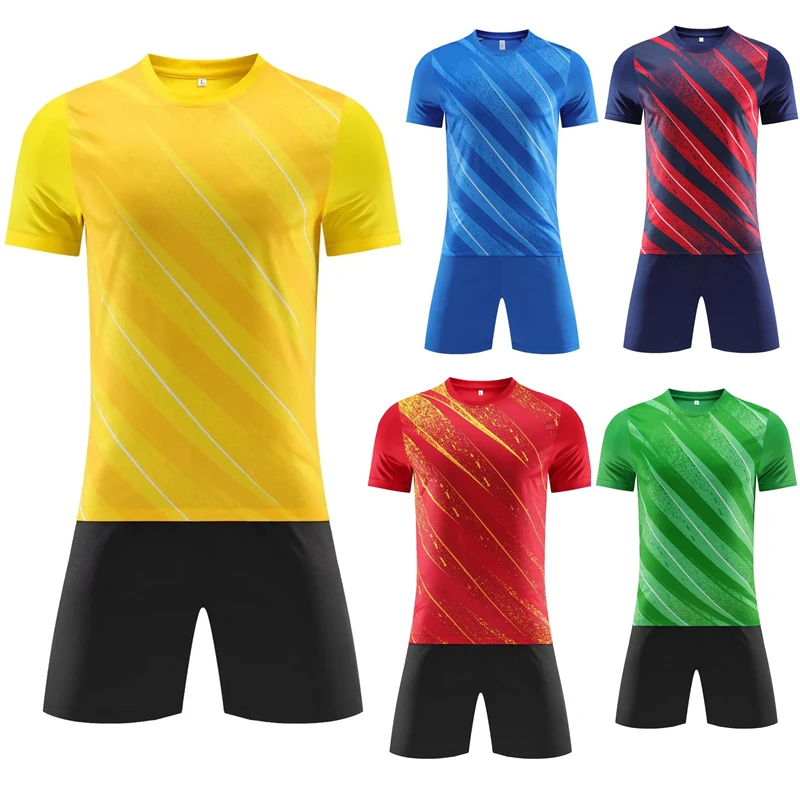 Children\'s Football Wear Personalized Printed Diagonal Stripe Soccer Jersey Kit Family Sport Suit T-shirt Shorts 5years Child