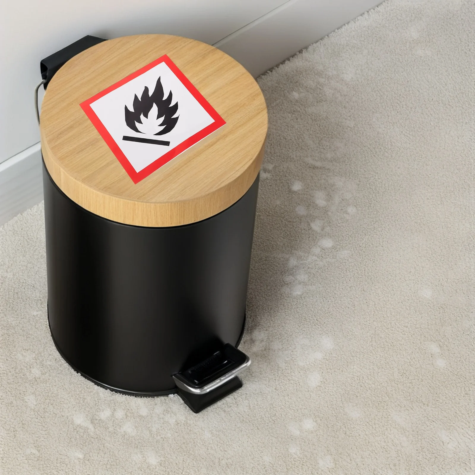 

2 Pcs Fireproof Trash Can Stickers Precaution Sign Workplace Warning Label Emergency Safety Pvc Adhesive