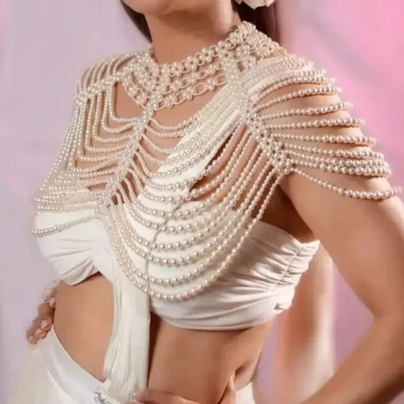 Pearl Body Jewelry totally Hand-made Bikini Bra Fashion Tassel Sexy Girl Birthday Party Night Club Body Chain Chest Chain