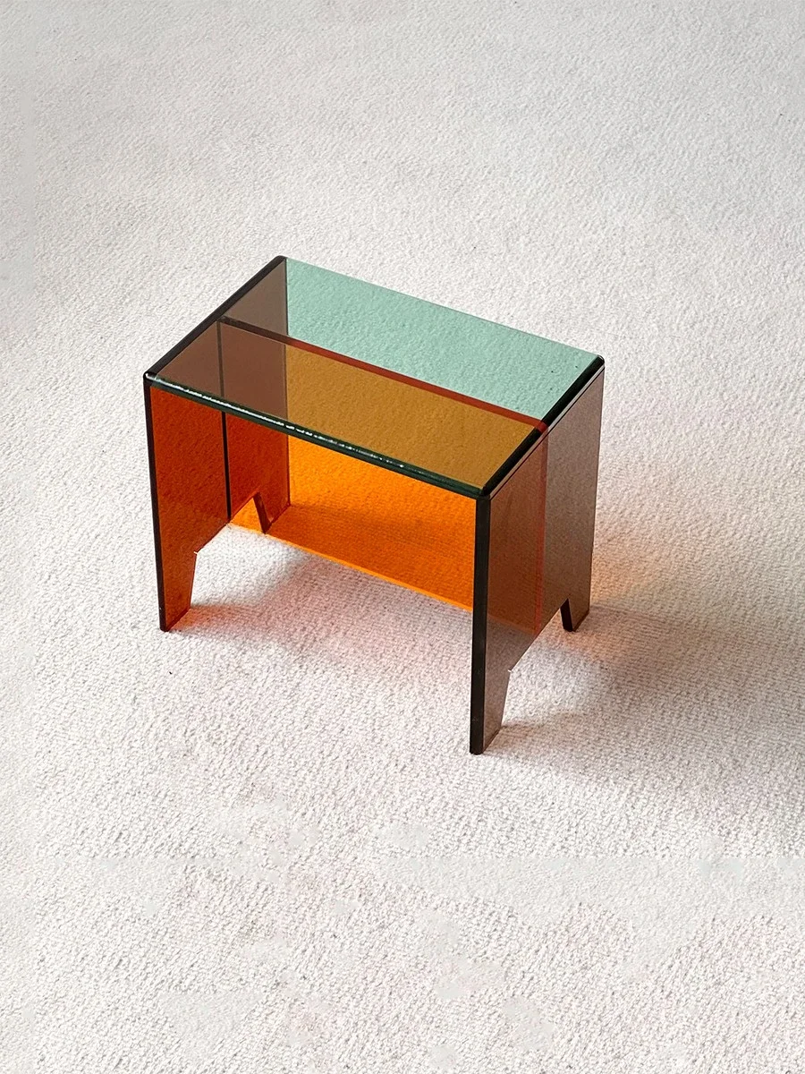 

Color Matching Transparent Stool Color Matching Shoe Changing Stool Acrylic Orange Long Coffee Table Fashion Stool
