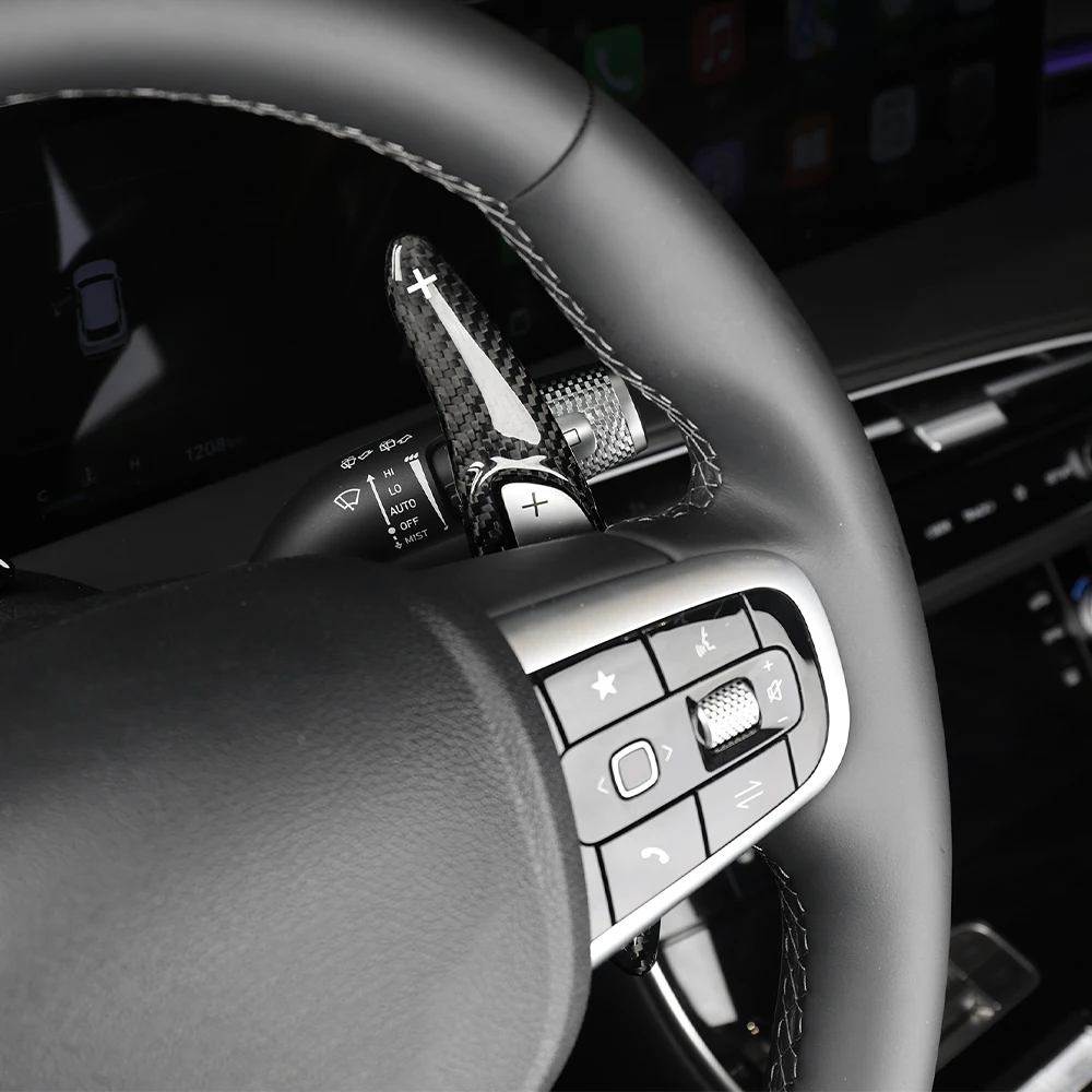 

For Genesis GV80 2025 2026 Car Tuning Supplies 2PCS Black Real Carbon Fiber Steering Wheel Paddle Shifter Gear Shift Extension