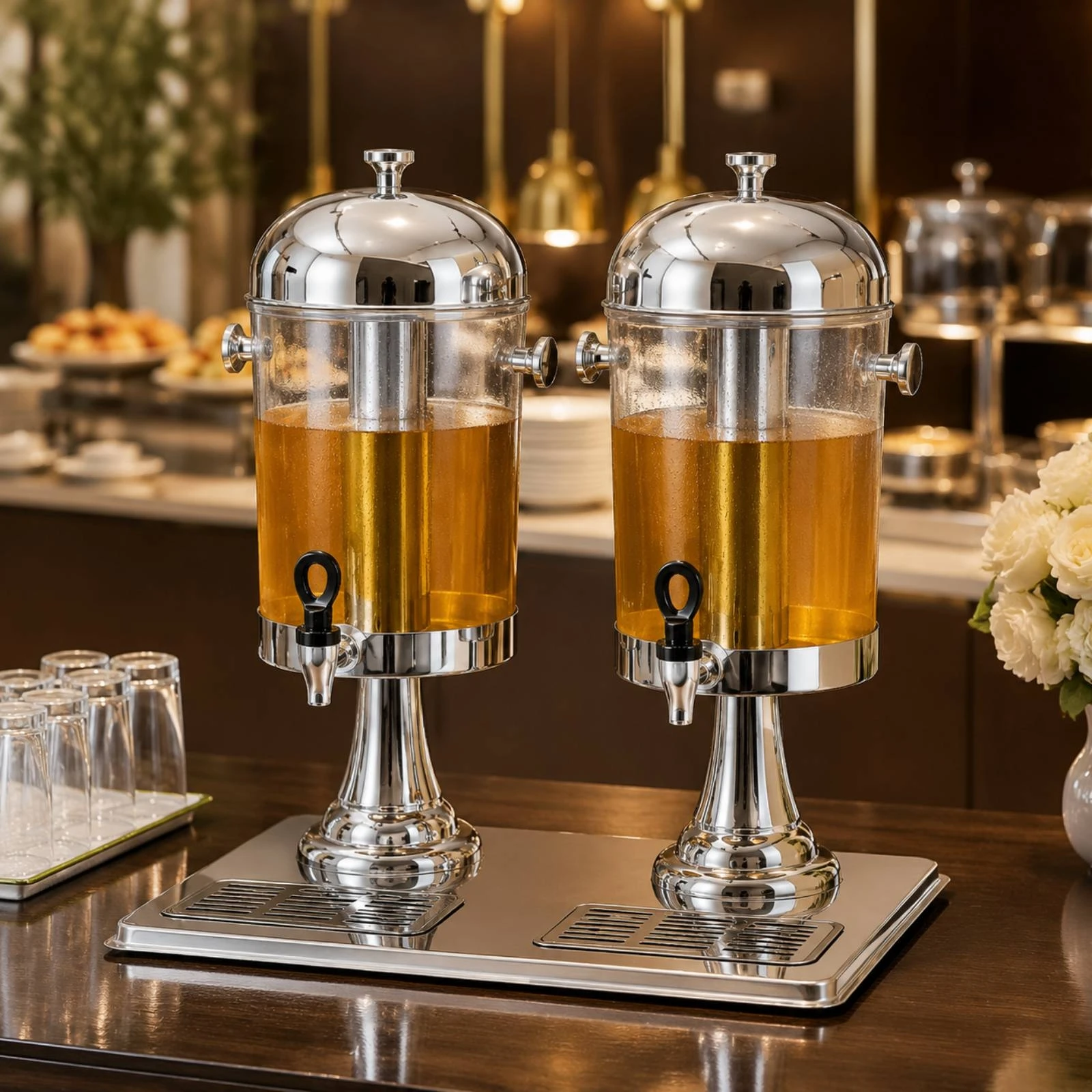 doubleHead Juice Dispenser Chilled Commercial Juice Dispenser No-Dripping Easy to Clean for Restaurants, Hotels