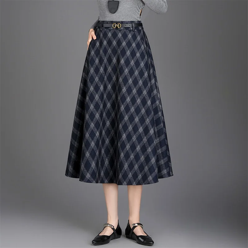 

High Waist Plaid A-Line Skirt Women's Vintage Full Swing Umbrella Skirt Slimming Small Stature Autumn New Arrival