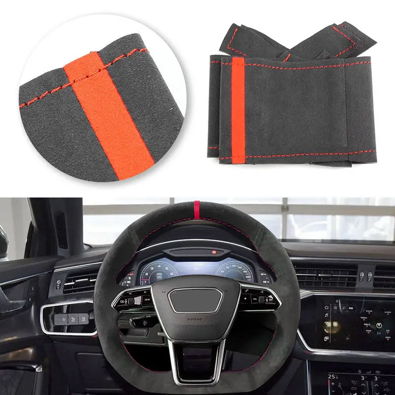 

For Audi A6 C8/4K S6 A8 D5/4N S8 A7 RS 7 4K8 E-tron GT Car Accessories Steering Wheel Suede Leather Cover Protective Trim