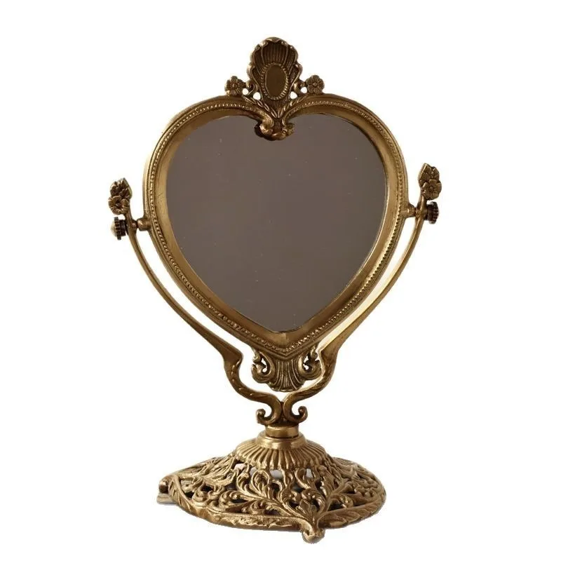 European copper table mirror comb makeup princess mirror bedroom desktop decoration home ornament