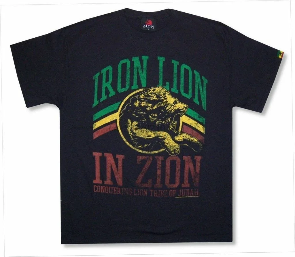 Zion Rootswear Distressed Iron Lion Tribe Of Judah Black T Shirt New Bob Marley