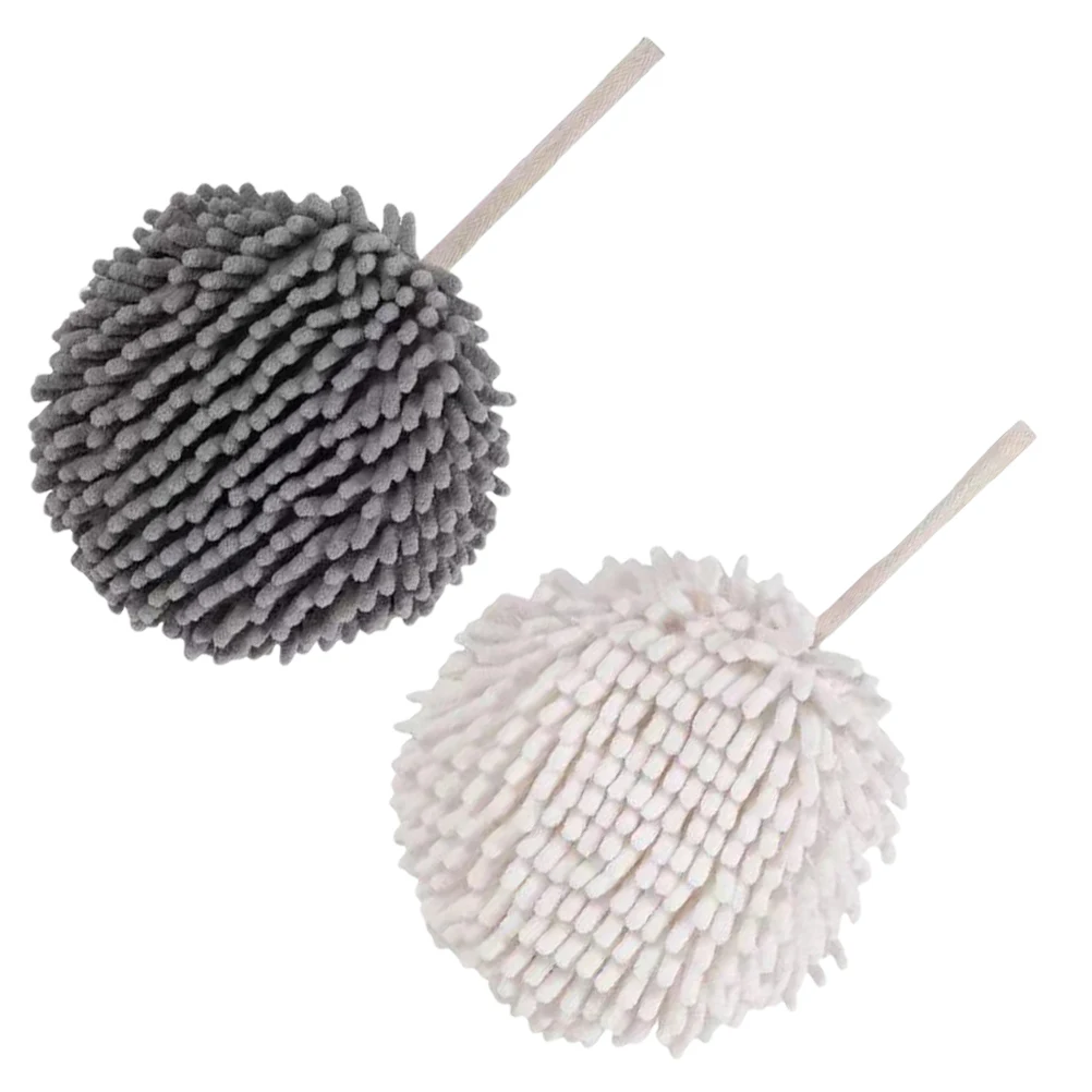 

2Pcs HandTowel FarmhouseChenille HangingBathroom FuzzyBall Washcloths QuickDry WaterAbsorption Use