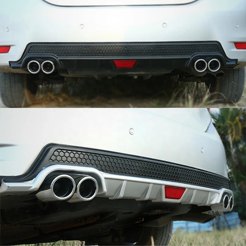High Quality Universal ABS Plastic Black Silver Rear Bumper Diffuser Lip With Exhaust Tip Racing Exterior Modification Accessori view 5