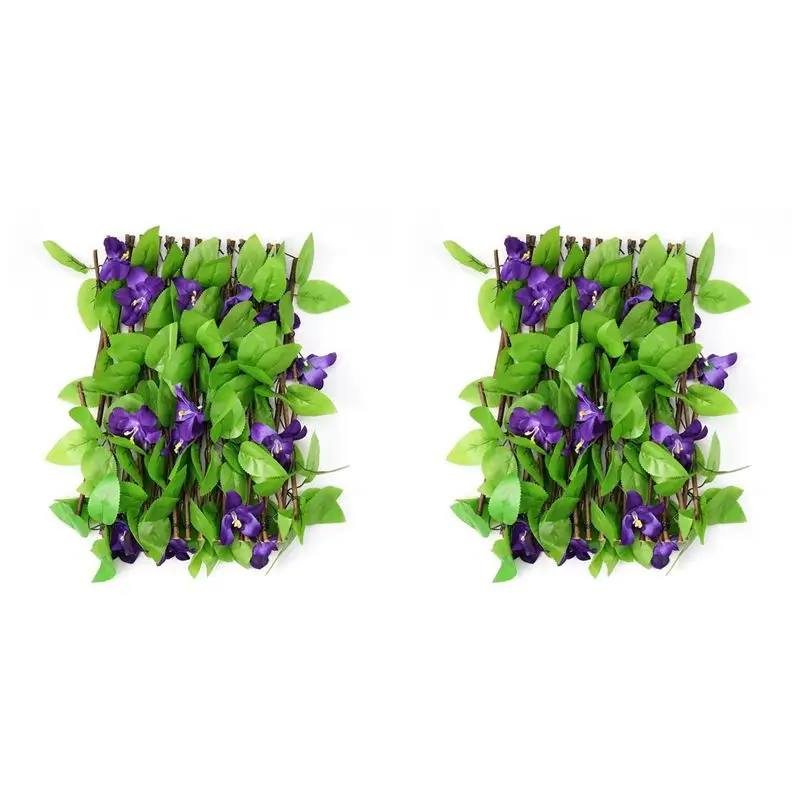 A84X-2Pcs 40Cm Simulation Fence Garden Decorative Plants Artificial Flower Retractable Garden Privacy Fence Decorative Fence