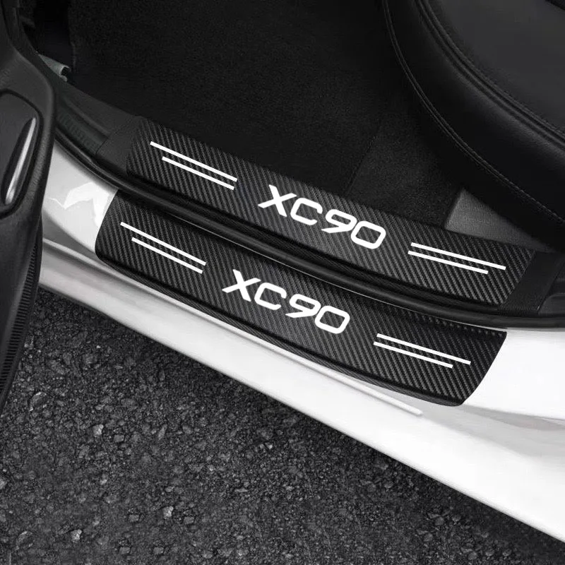 Carbon Car Door Sill Scuff Covers Black Door Panel Guards Protector Trunk Bumper Guard Decals for Volvo XC90 Car Accessories