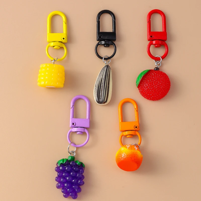 Cute Resin Simulation Fruit Keychain Grape Orange Key Ring Women Girls Handbag Pendants DIY Handmade Jewelry Gift