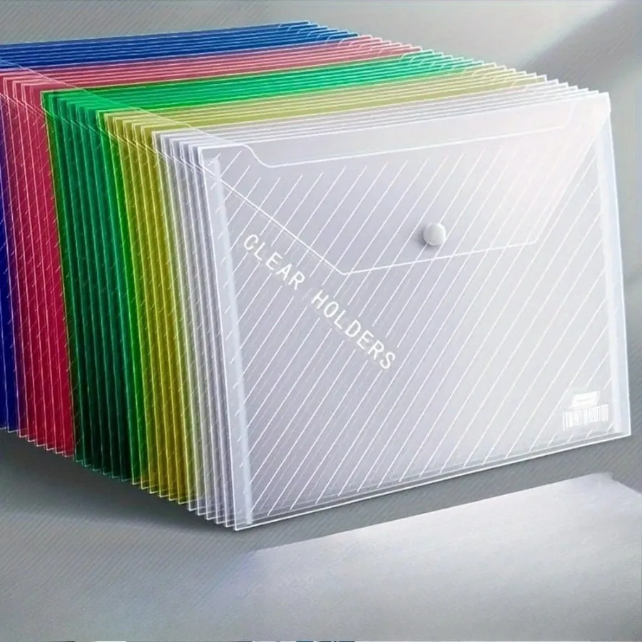 5/10 Piece Mixed Color Folding File Bag with Button Closure Design, Suitable for Office Organizers and School Supplies