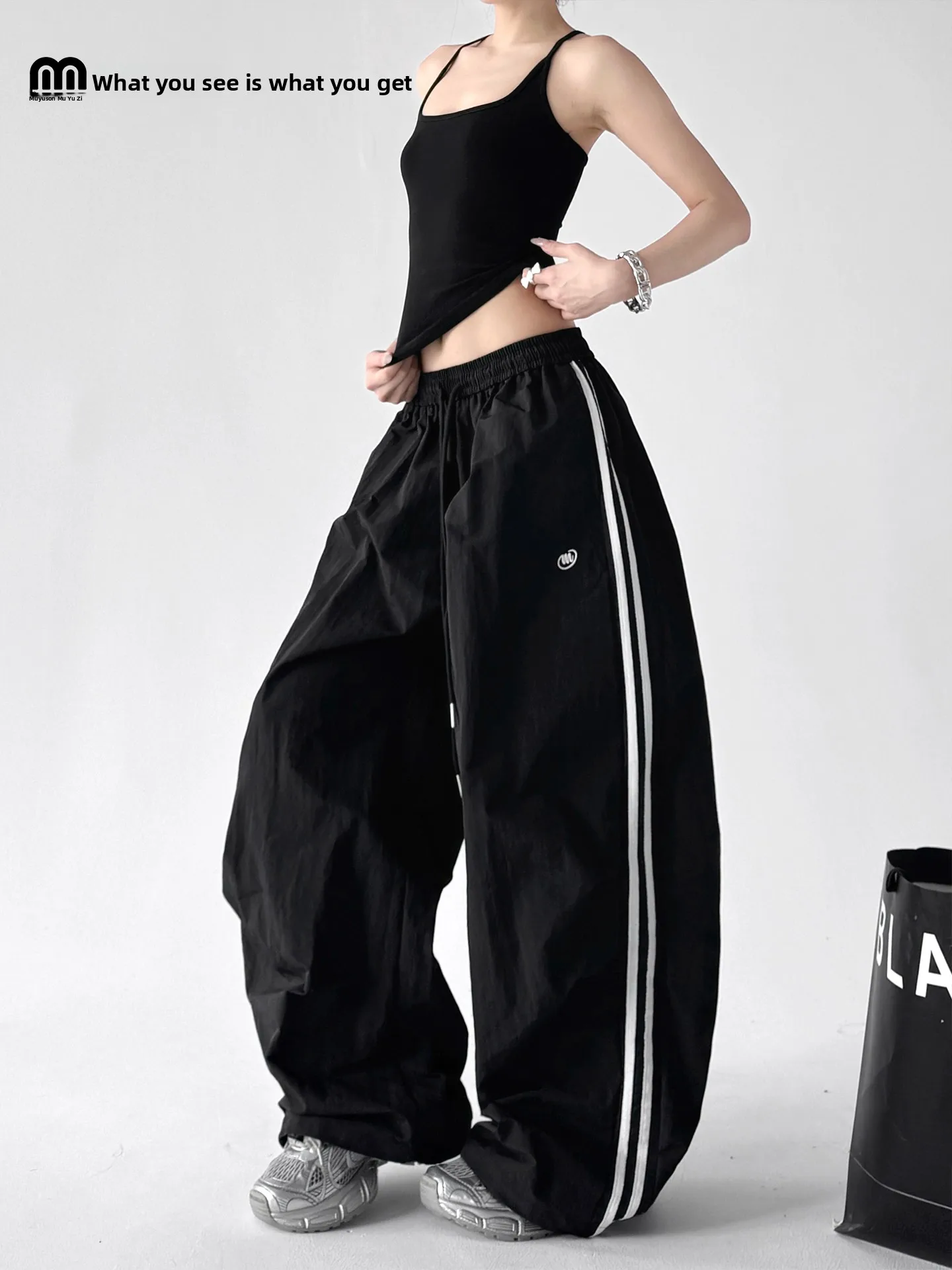 

Женские широкие брюки Bla Spor, свободные повседневные брюки, весна 2026, с завязками, в полоску, рабочая одежда, уникальный свободный крой