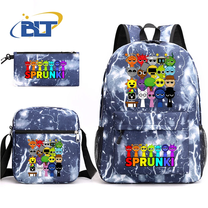 Whole team Sprunki 20 toys printed student school bag set kids backpack shoulder bag pencil case 3-piece set for boys and girls