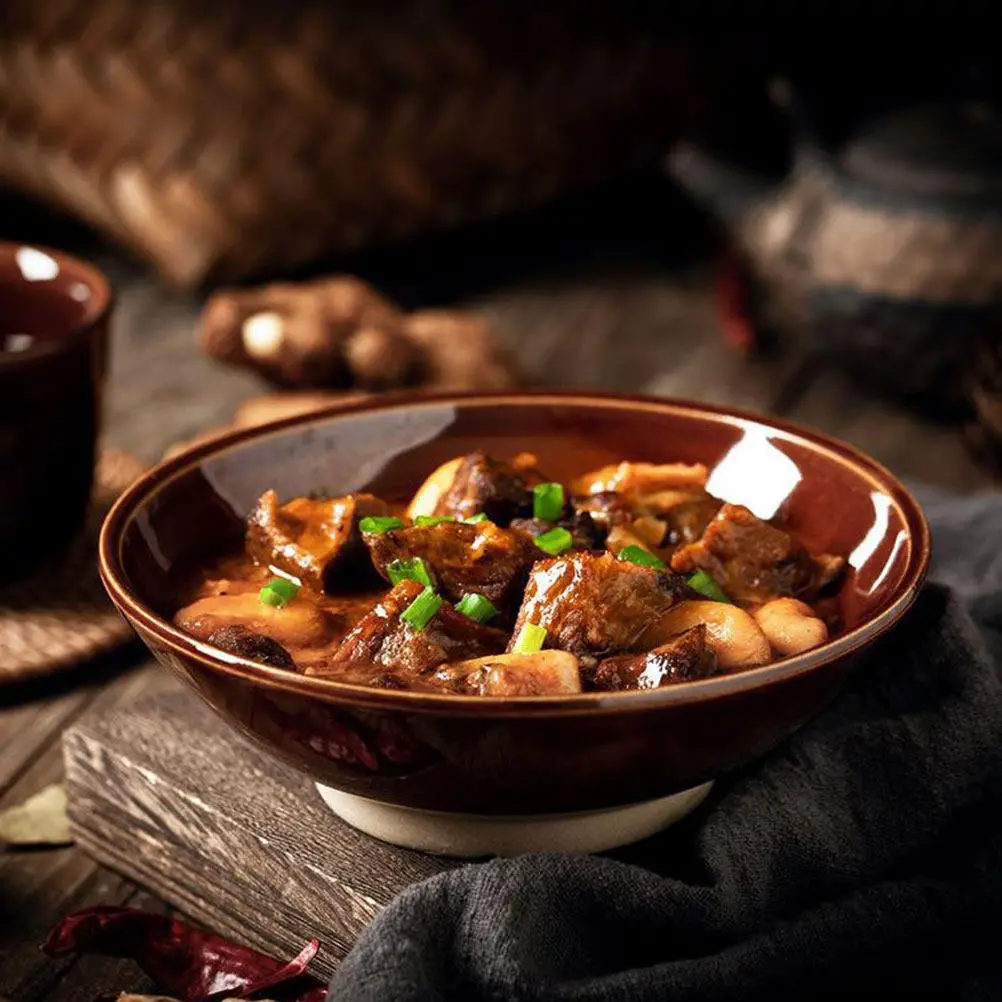 

4Pcs Ceramic Vintage Bowls Steamed Meat Hot Pot Soup Salad Noodle Bowls Charcuterie Set Dining Salad Bowl Ceramic Noodle Bowl