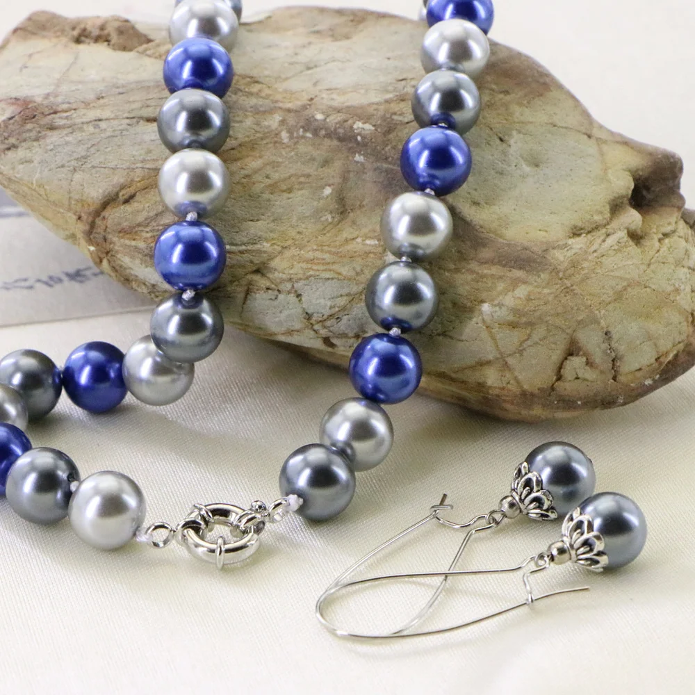 10mm Accessories Blue White black Glass Pearl Beads Necklace Bracelet Earrings Sets Jewelry Making Design Christmas Gifts Girls