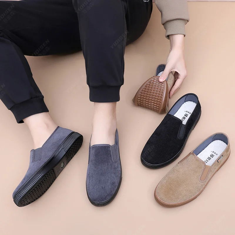 

Summer Beijing Cloth Shoes Men's Corduroy Casual Slip-On Work Shoes Breathable Lazy Shoes Casual Rubber Outsole Non-Leather Cros