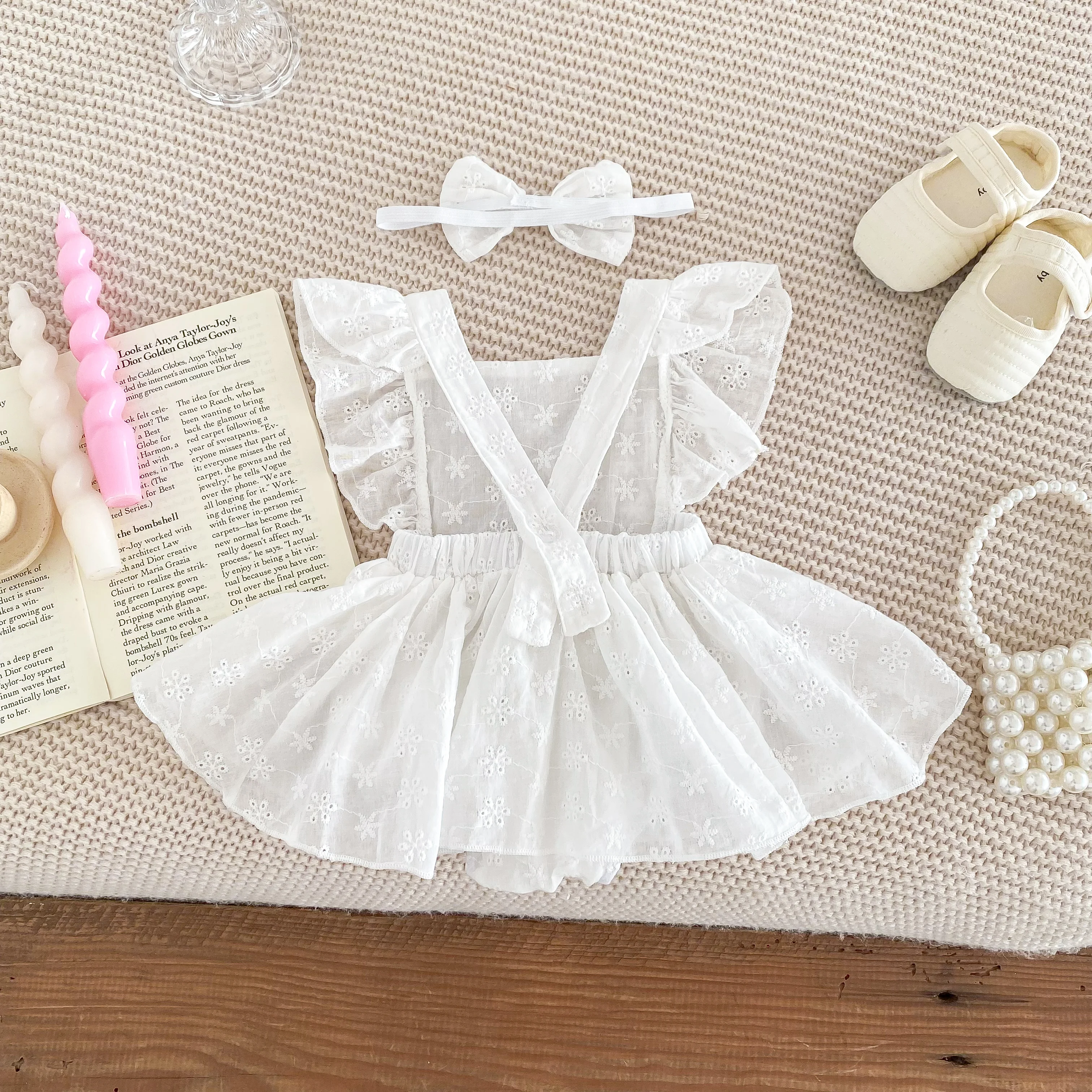 Newborn Baby Girl Princess Jumpsuit Cute Lace sleeves Dress Jumpsuit Set + Bow Hairpin Baby Girl Lovely 2PCS