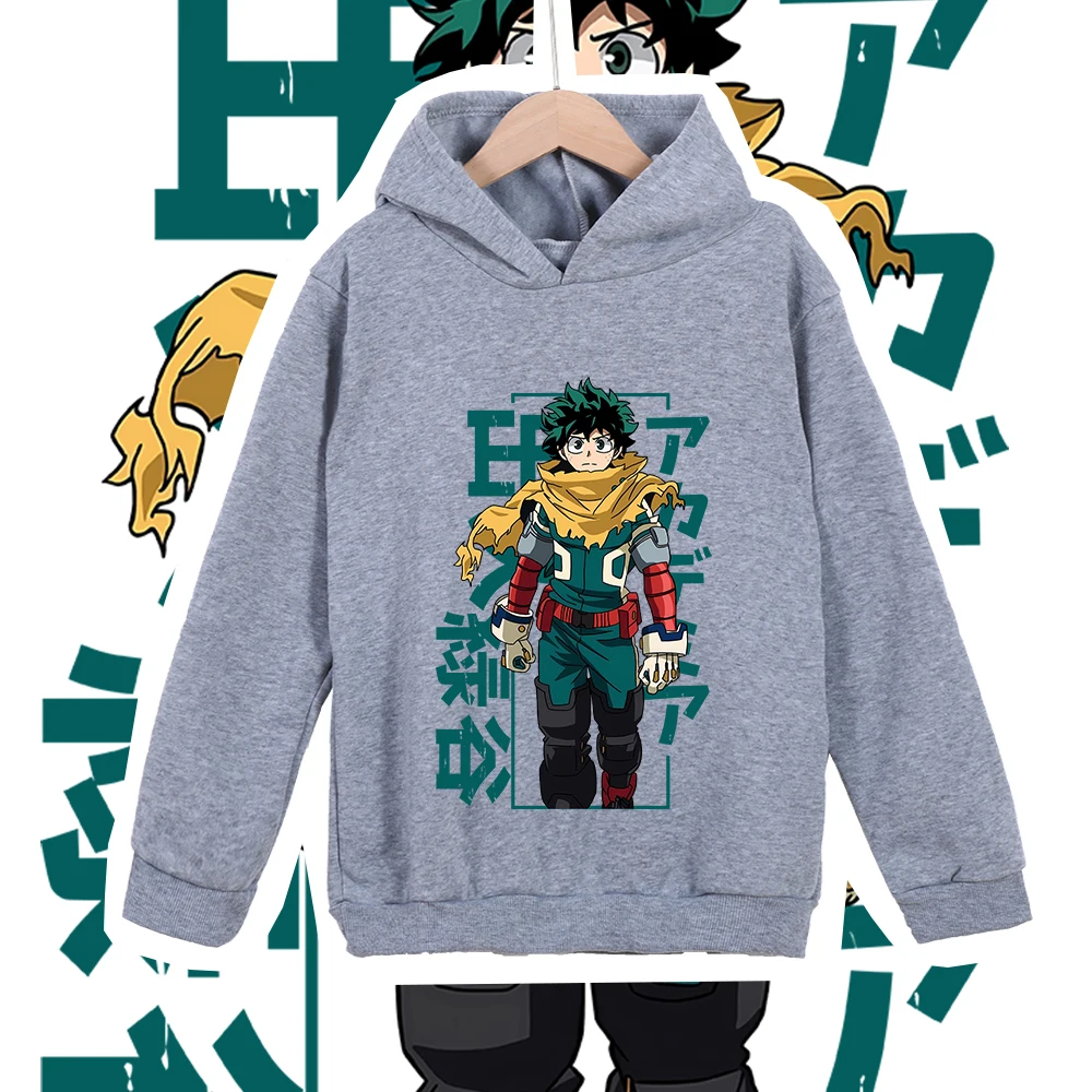 Kinder Baumwoll-T-Shirt Mha Midoriya Print Unisex Hoodie Sweatshirt Cosplay Kostüm für Jungen Mädchen 100-160cm Cartoon Freizeitkleidung