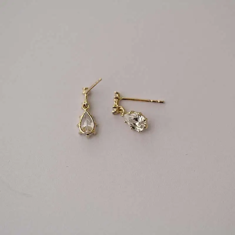 كوريا 925 فضة مطلي 14 كيلو أقراط الذهب رائع خمر Waterdrop الزركون أقراط للنساء مجوهرات رائعة #4