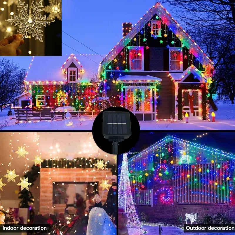 Solar String Light 96/162 LED Snowflake Solar Lights Outdoor IP44 Waterproof with 8 Modes for Garden Tree Patio Party Decoration
