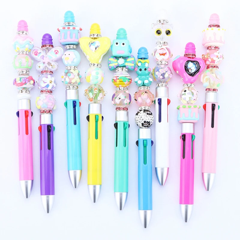 

DIY Creative Business Four Color Refill Beaded Pen Cute Beadable Ballpoint Pens Puzzle Multi Color Jewelry Beaded Ball Pen