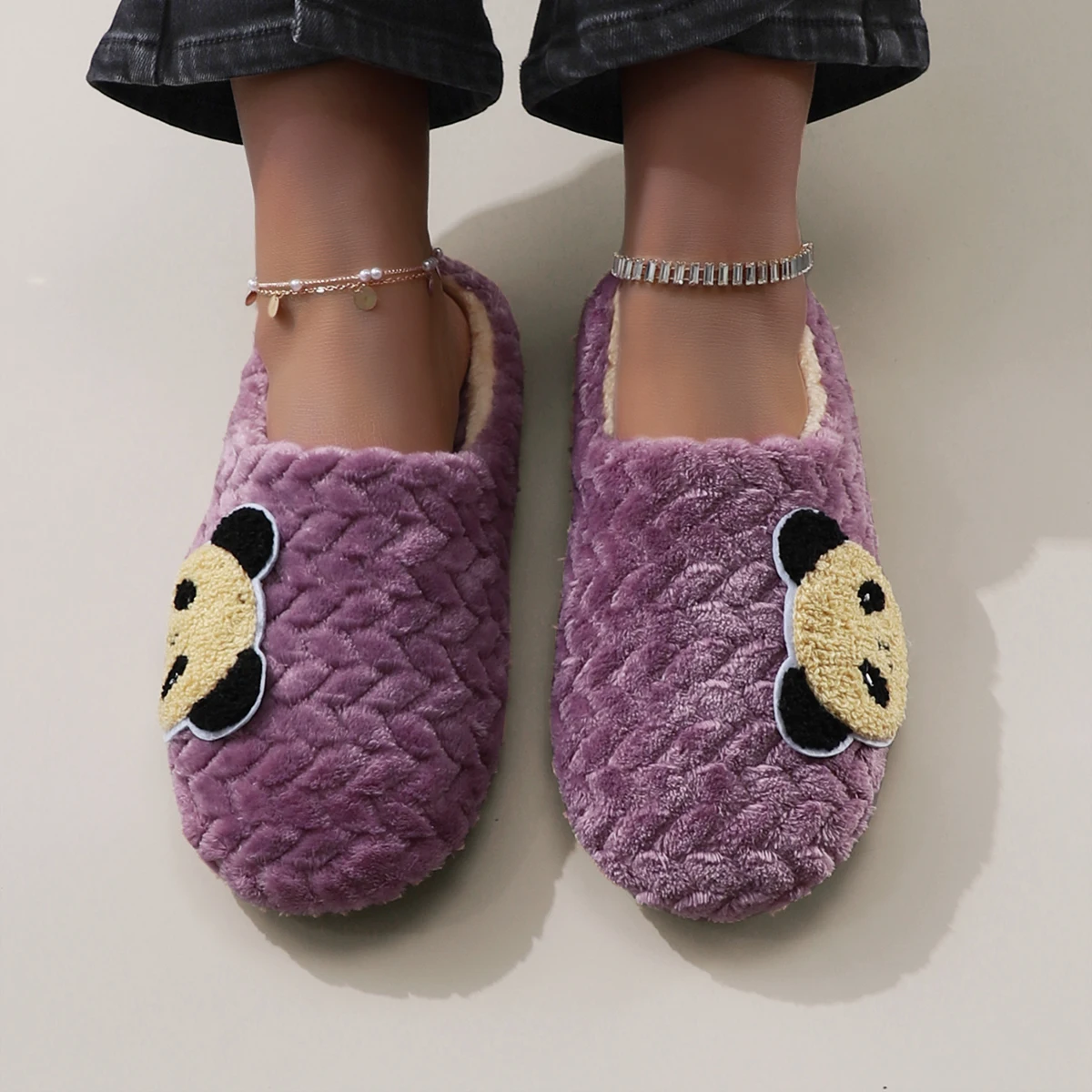 Cute Cartoon Embroidered Panda Plush Silent Soft-Soled Women's Home Slippers Floor Socks Slippers image 5