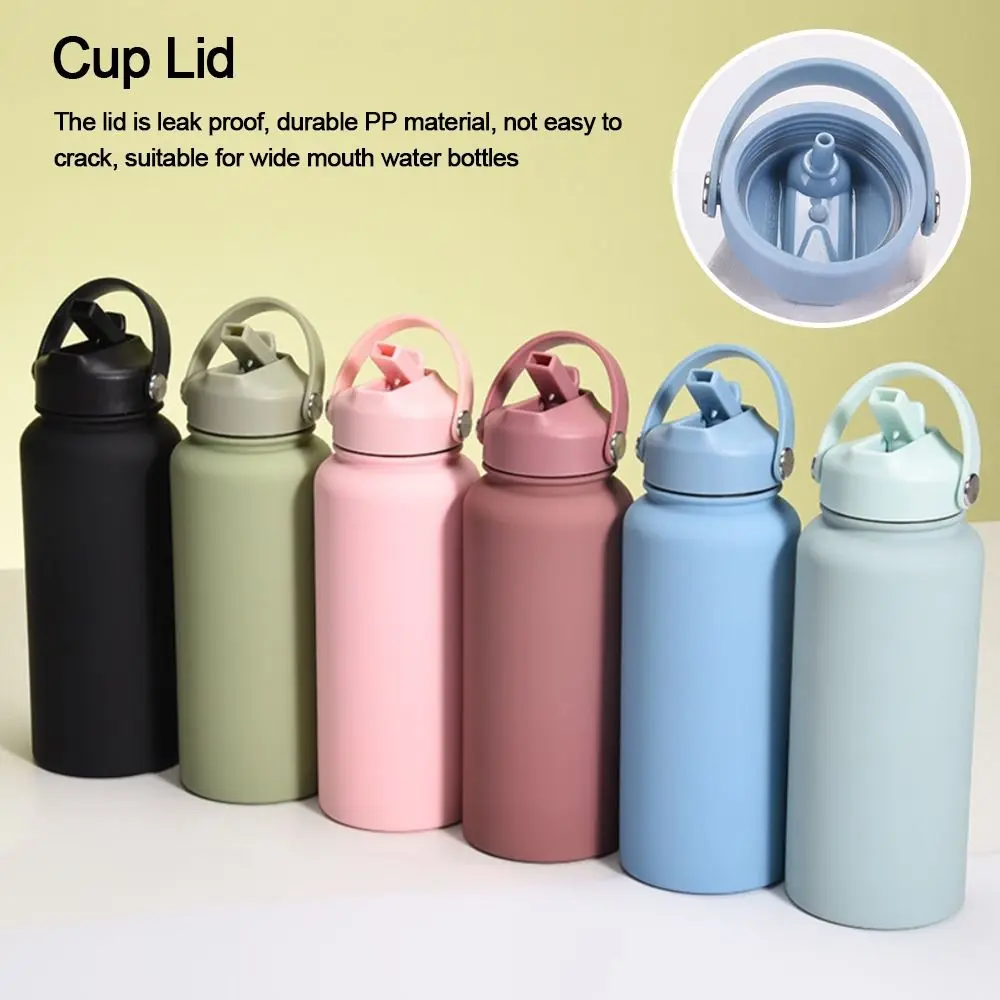 Portable PP Plastic Cup Lid Splash Spill Proof Wide Mouth Spout Lid With Big Handle Straw Flip Lid Cap Sport Bottle Accessories