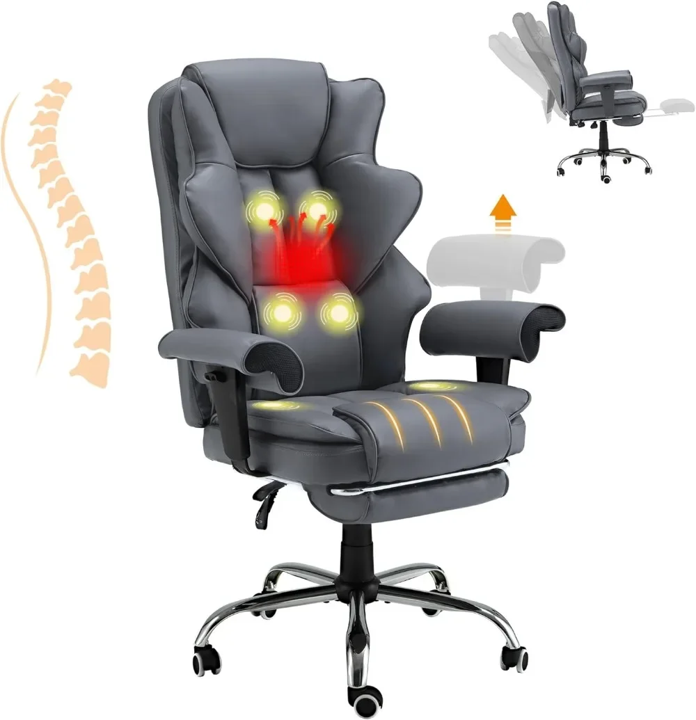 6-Point Massage Office Chair,Heating Executive Chair,Ergonomic Home Office Desk Chair with Retractable Footrest and Reclining