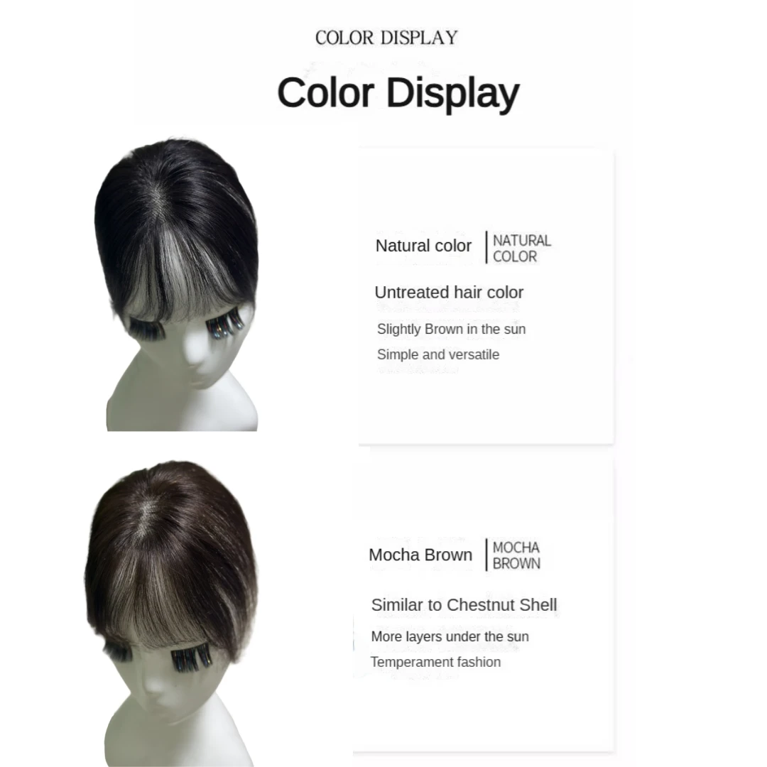 Toppers de cabelo para mulheres, cabelo humano real com franja, base de renda respirável, peças de cabelo naturais para mulheres com desbaste