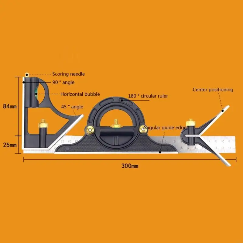 02DB Multifunctional Mobile Ruler Square Protractor Circle Center Ruler