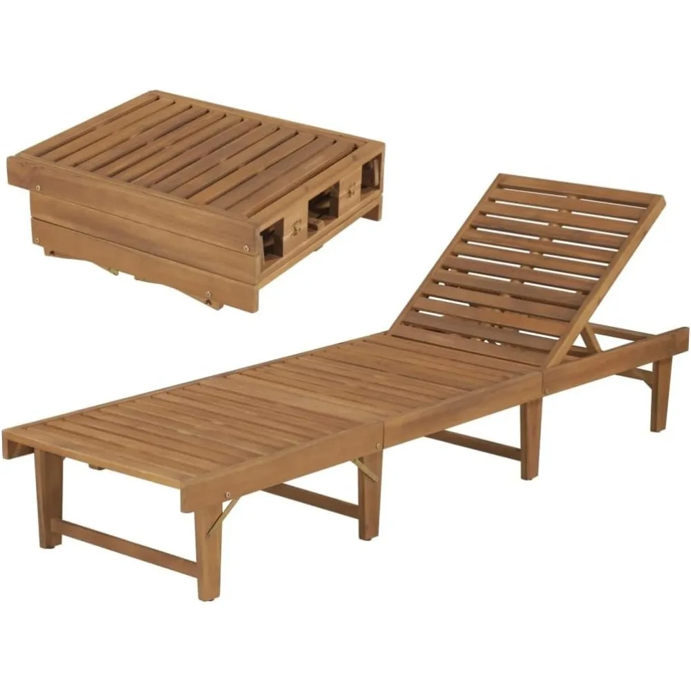 

Folding Sun Lounger - Rustic Solid Acacia Wood, Weather Resistant, Adjustable and Durable - Perfect for Patio, Poolside or Gard