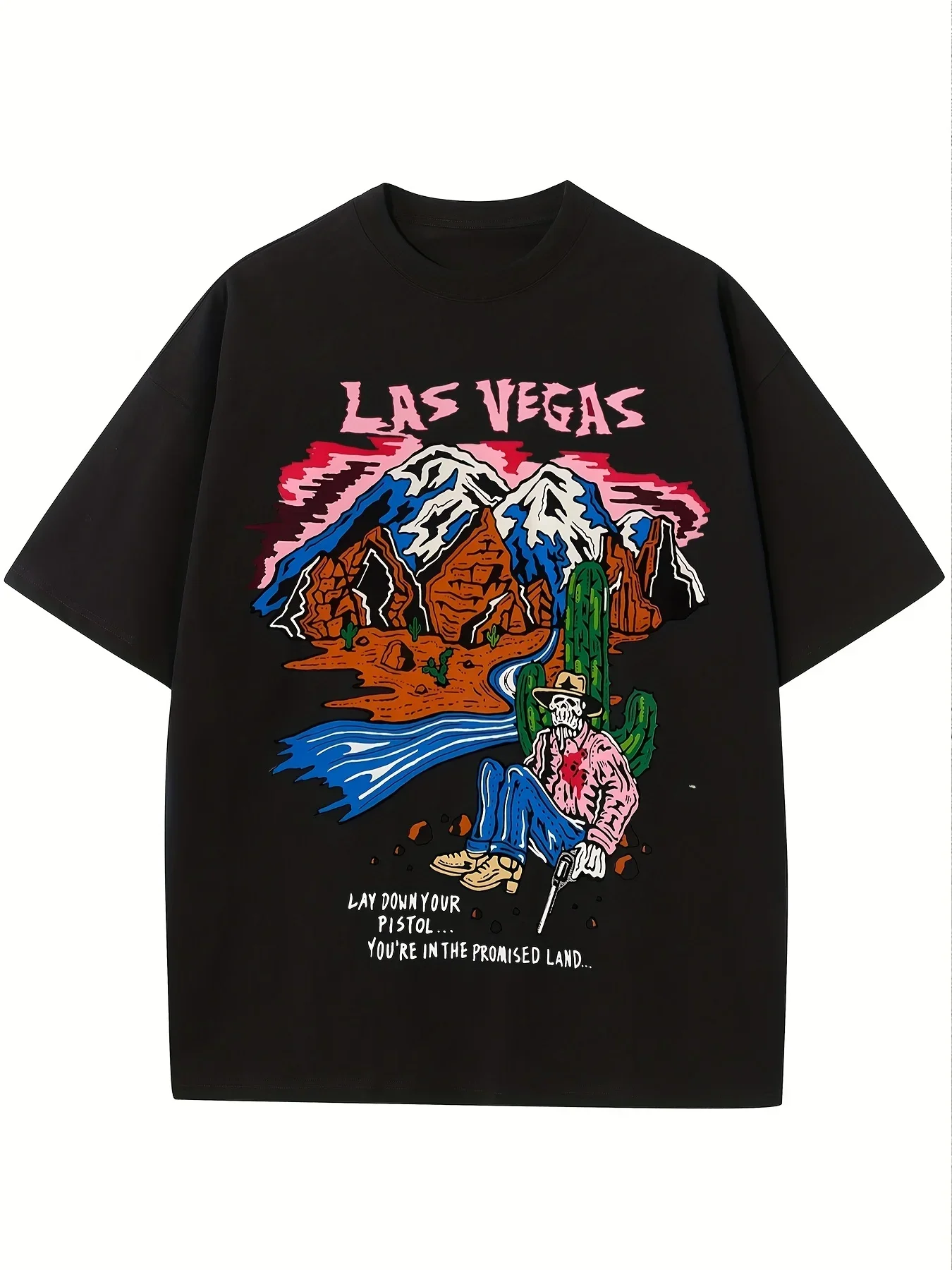 Women Cotton T-shirt Las vegas Graffiti-art Mountain Printed Tees Shirt Summer Loose Tops Fashion Street O-neck Female Clothes