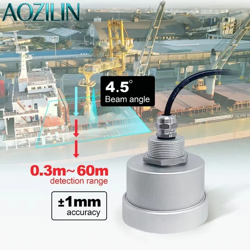 AOZILIN Mini 80GHz Millimeter Wave Radar Level Sensor Non Contact Dust Steam Proof For Grain Silo Tank Liquid Level Monitoring
