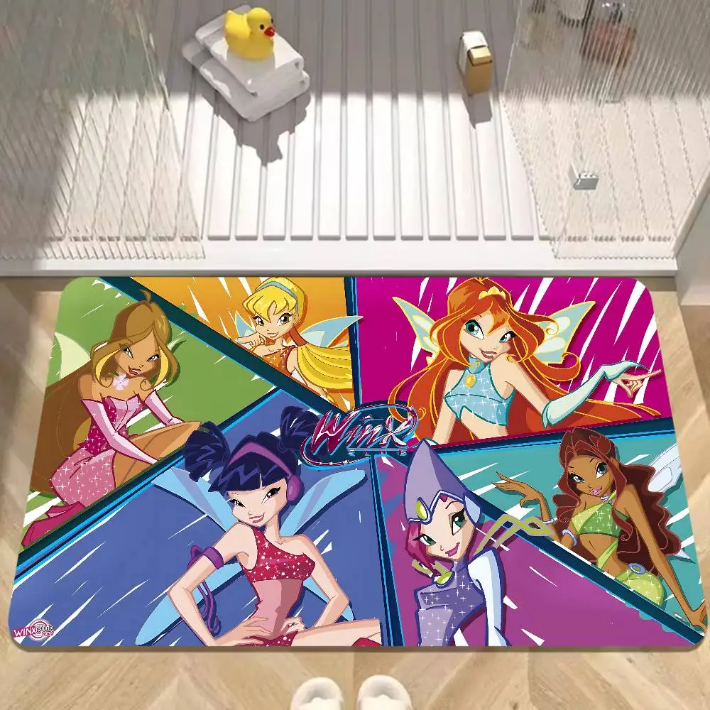 

W-winx Anime ClubS Floor Mat Bathroom Mat Kids Room Bedroom Decoration Balcony Anti-Slip Doormat Living Room Welcome Rug
