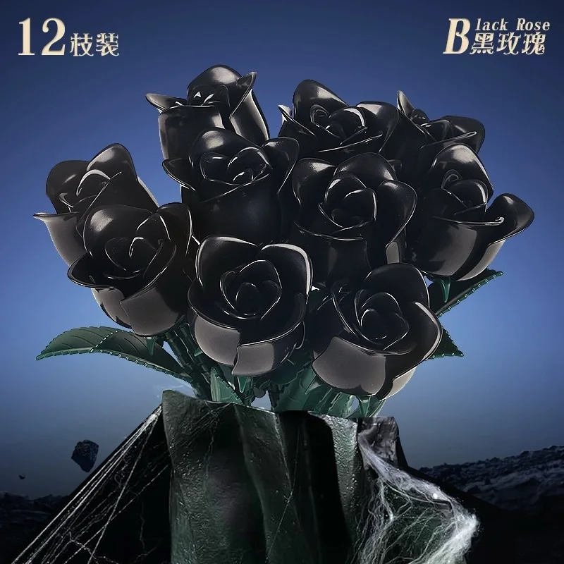 Blocs de construction de roses artificielles noires, 12 pièces, ensemble de fleurs éternelles, décoration gothique pour la maison, accessoires de photographie, cadeaux artisanaux